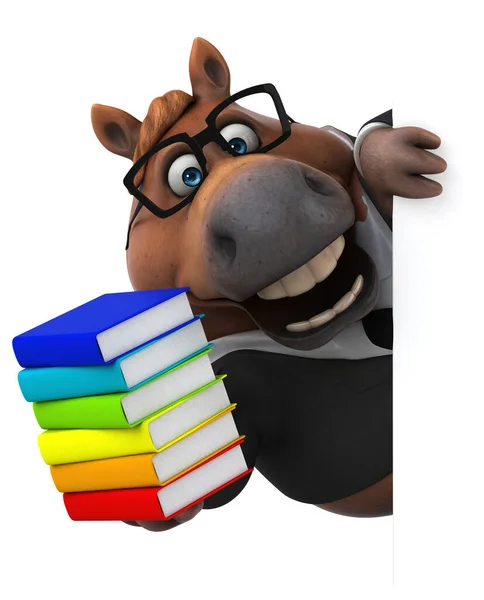 Spaßpferd Mit Büchern Illustration — Stockfoto