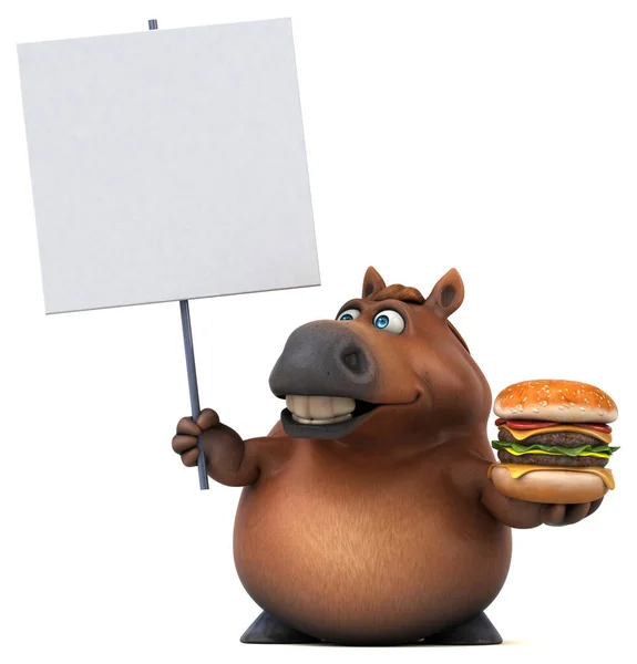 Cavallo Divertente Con Hamburger Illustrazione — Foto Stock