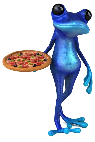 Leuke Blauwe Kikker Met Pizza Illustratie — Stockfoto