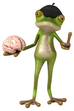 Beyni olan eğlenceli Fransız kurbağası - 3D İllüstrasyon