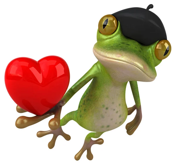 Lustiger Französischer Frosch Mit Herz Illustration — Stockfoto