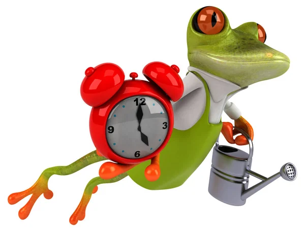 Amusant Jardinier Grenouille Avec Horloge Illustration — Photo