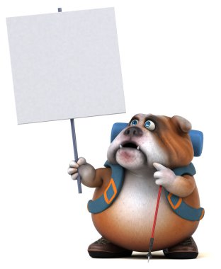 Eğlenceli sırt çantalı buldog çizgi film karakteri