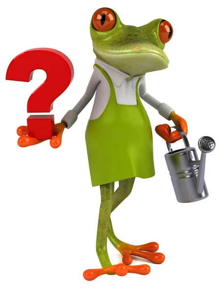 質問のある楽しいカエルの庭師 3Dイラスト — ストック写真