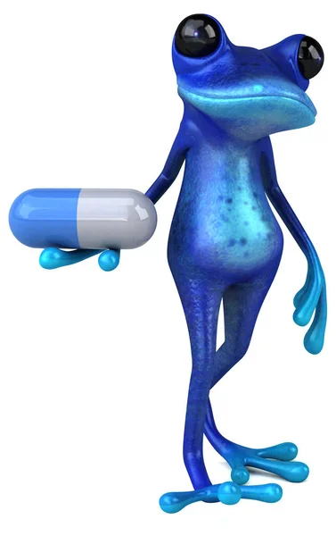 Fun Blauer Frosch Mit Pille Illustration — Stockfoto