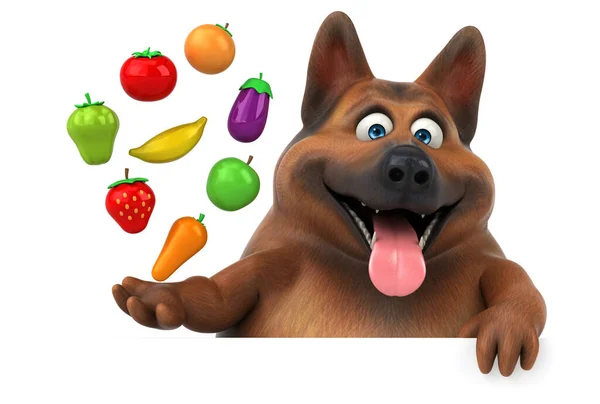 Lustiger Schäferhund Mit Früchten Illustration — Stockfoto