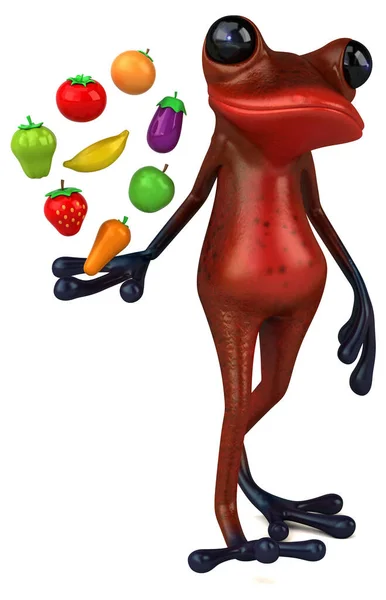 Lustiger Roter Frosch Mit Früchten Illustration — Stockfoto