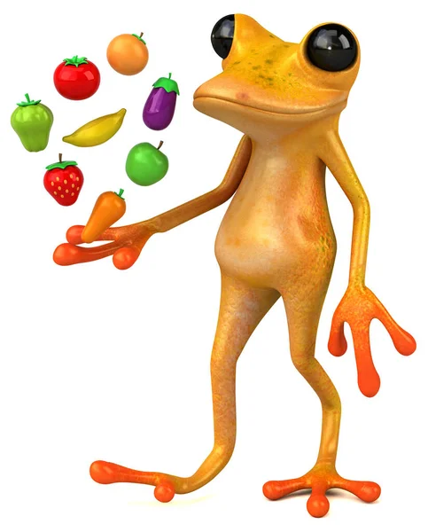 Fun Yellow Frog Fruits Illustration — Stock Photo, Image