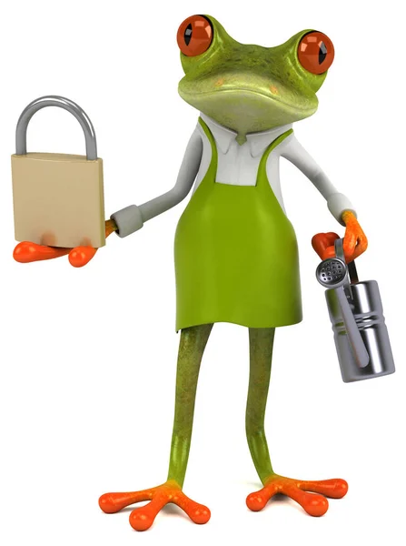 Fun Frog Gardener Lock Illustration — Stock Photo, Image