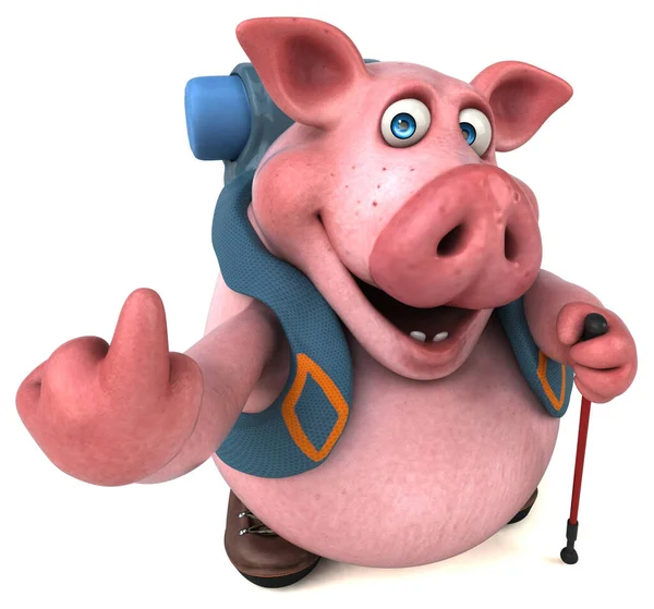 Divertido Personaje Dibujos Animados Mochilero Cerdo —  Fotos de Stock