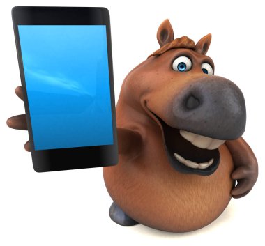 Akıllı telefonlu eğlenceli at - 3D İllüstrasyon