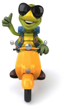 Mobiletle gezen eğlenceli kaplumbağa - 3D Illustration