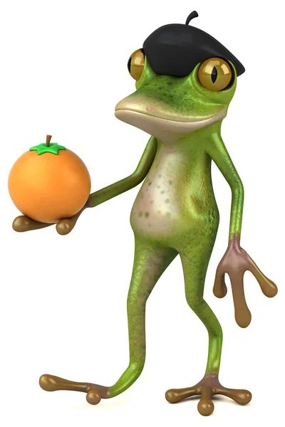Lustiger Französischer Frosch Mit Orange Illustration — Stockfoto