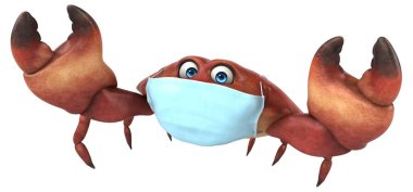 Maskeli 3 boyutlu komik yengeç karakteri.