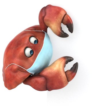 Maskeli 3 boyutlu komik yengeç karakteri.