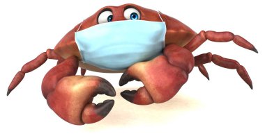 Maskeli 3 boyutlu komik karakter yengeci.