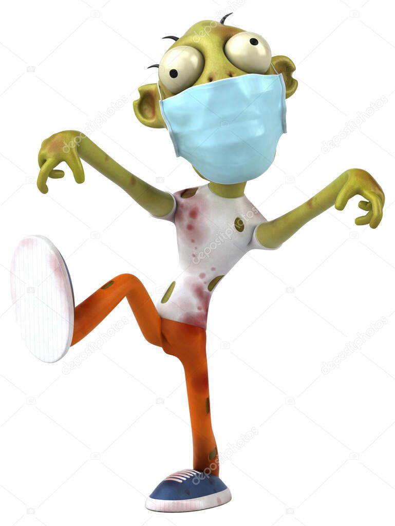 Fun 3D cartoon  character zombie  with a mask