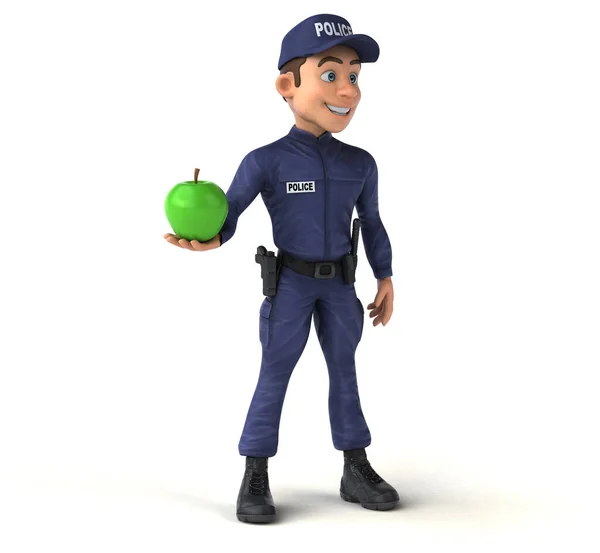 Divertente Illustrazione Poliziotto Dei Cartoni Animati Con Mela — Foto Stock