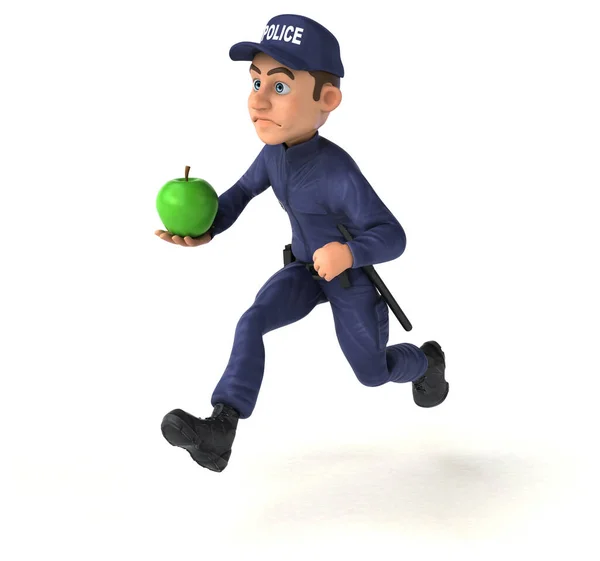 Diversión Ilustración Oficial Policía Dibujos Animados Con Manzana —  Fotos de Stock