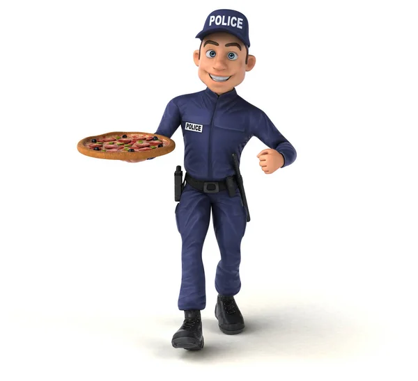Fun Ilustrace Kresleného Policisty Pizzou — Stock fotografie