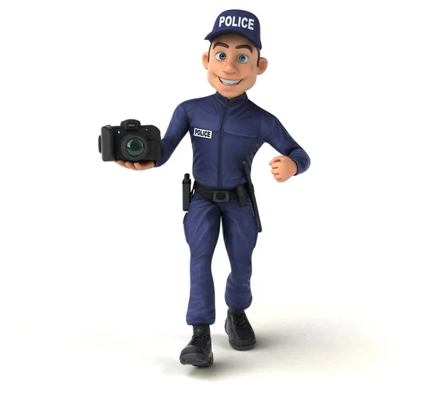 Ilustração Divertida Policial Desenhos Animados Com Câmera — Fotografia de Stock