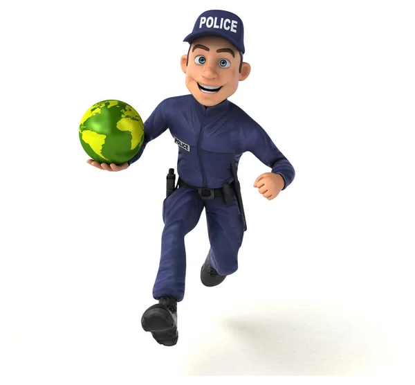 Leuke Illustratie Van Een Cartoon Police Officer Met Wereldbol — Stockfoto