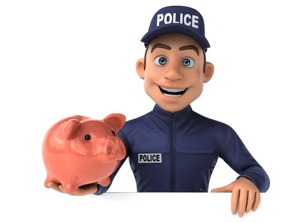 Ilustração Divertida Policial Dos Desenhos Animados Com Banco Piggy — Fotografia de Stock