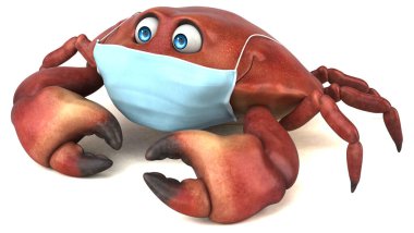 Maskeli 3 boyutlu komik yengeç karakteri.