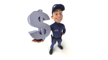 Bir karikatür polisinin üç boyutlu eğlenceli animasyonu.