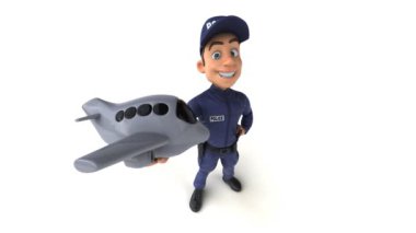 Uçaklı bir polis memurunun 3 boyutlu eğlenceli animasyonu.