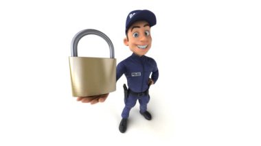 Çizgi film karakteri polis memurunun 3 boyutlu eğlenceli animasyonu.