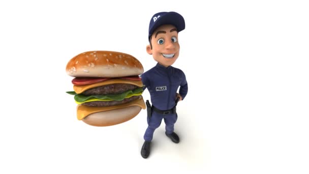 Lustige Animation Eines Cartoon Polizisten Mit Hamburger — Stockvideo