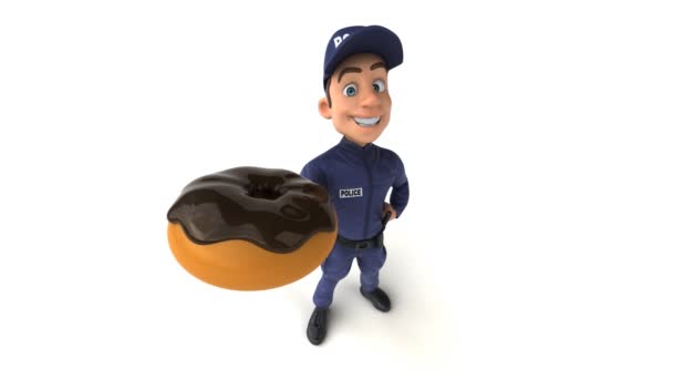 Lustige Animation Eines Cartoon Polizisten Mit Donut — Stockvideo