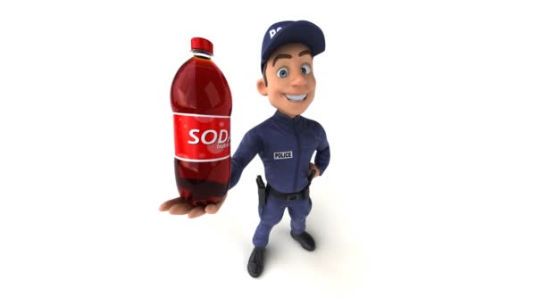 Lustige Animation Eines Cartoon Polizisten Mit Limonade — Stockvideo