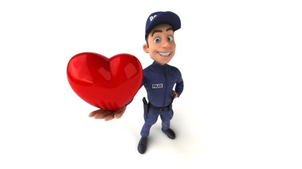 Lustige Animation Eines Cartoon Polizisten Mit Herz — Stockvideo