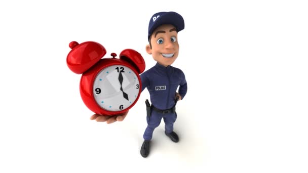 時計と漫画警察官の楽しい3Dアニメーション — ストック動画