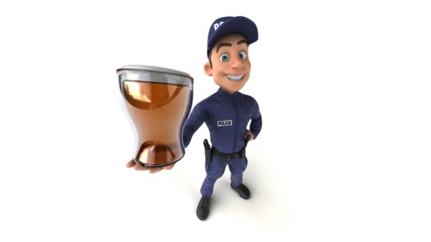 Lustige Animation Eines Cartoon Polizisten Mit Bier — Stockvideo