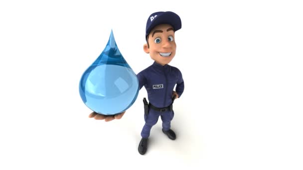 Lustige Animation Eines Cartoon Polizisten Mit Wassertropfen — Stockvideo
