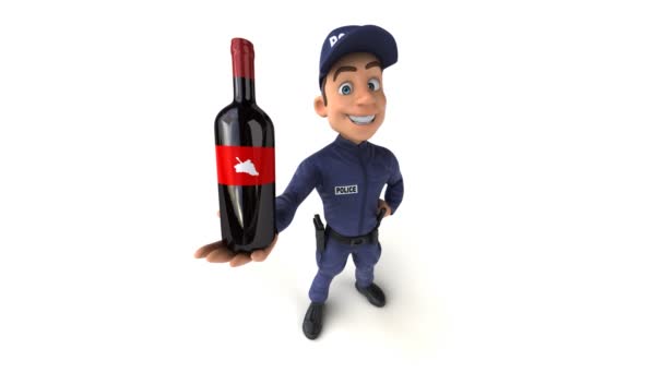 Lustige Animation Eines Cartoon Polizisten Mit Wein — Stockvideo