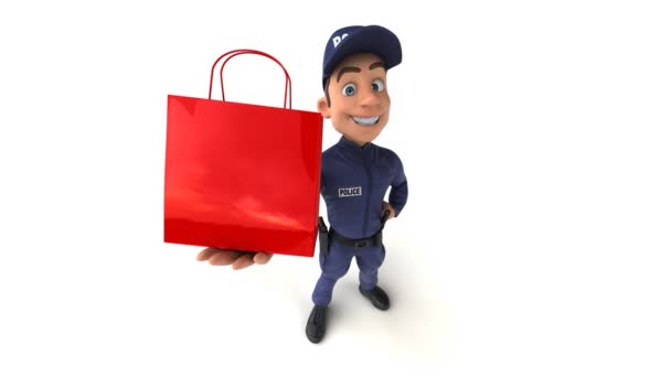 Fun Animation Cartoon Police Officer Bag — Stock Video