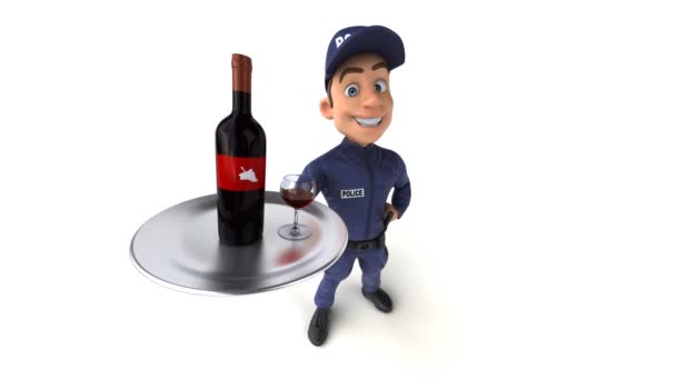 Şaraplı Bir Polis Memurunun Boyutlu Eğlenceli Animasyonu — Stok video