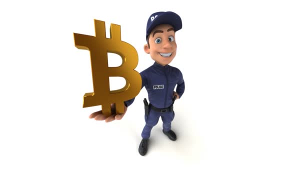ビットコインで漫画警察官の楽しい3Dアニメーション — ストック動画