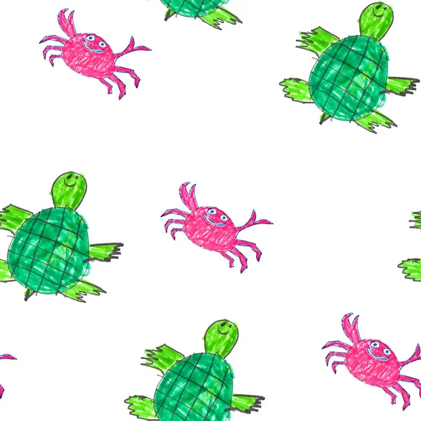 turtles and crabs cartoon seamless background