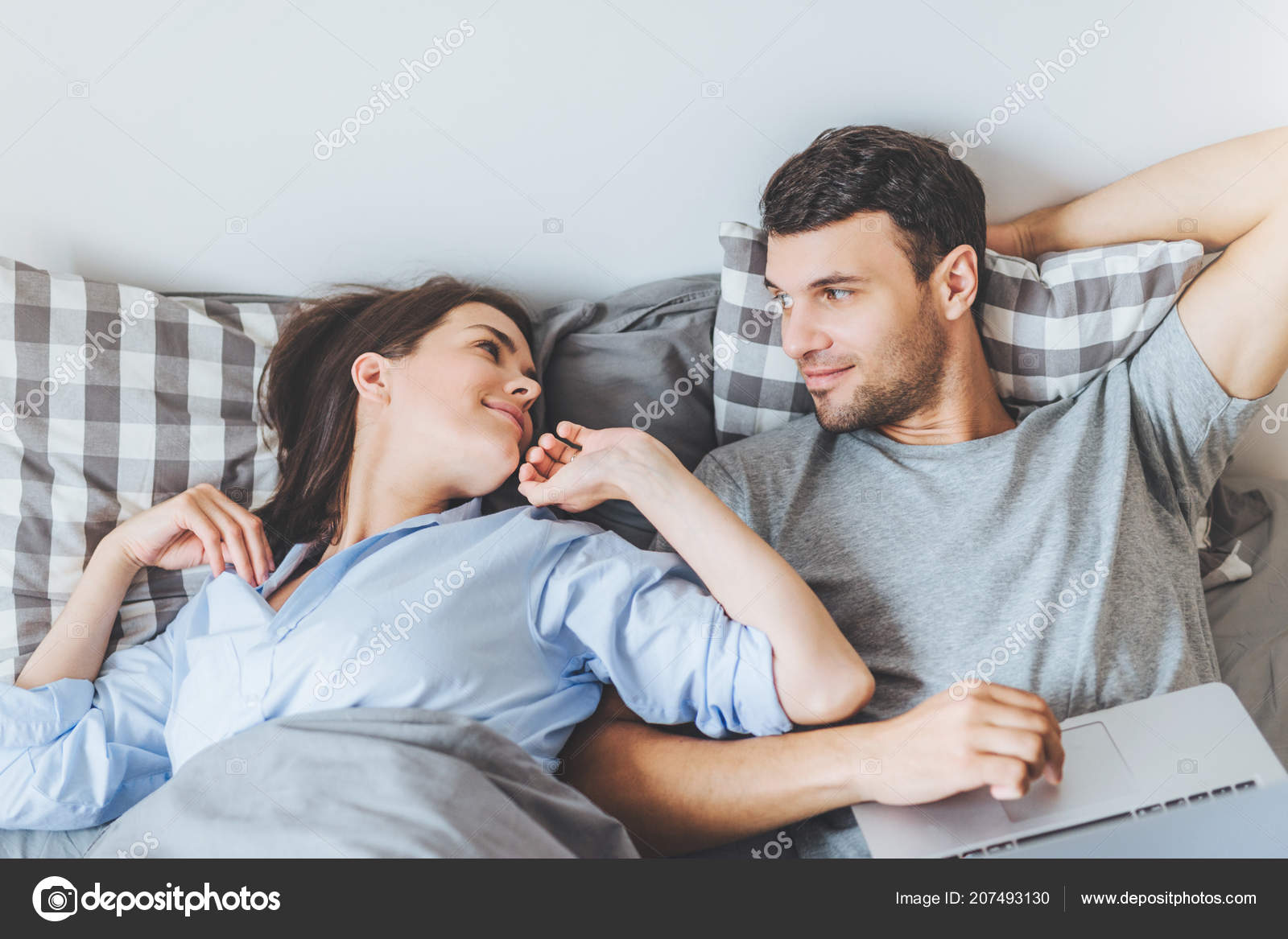 Beautiful Woman Looks Great Love Her Husband Just Awake Says