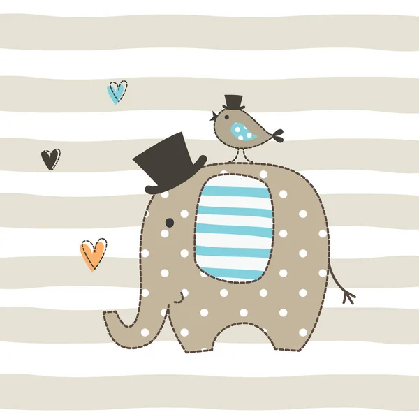 코끼리와 디자인 인사말 베이비 샤워에 귀여운 일러스트 — 스톡 벡터