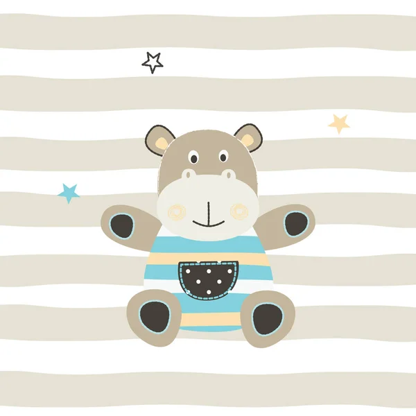 Lindo Pequeño Vector Hipopótamo Ilustración Para Tarjeta Felicitación Baby Shower — Vector de stock