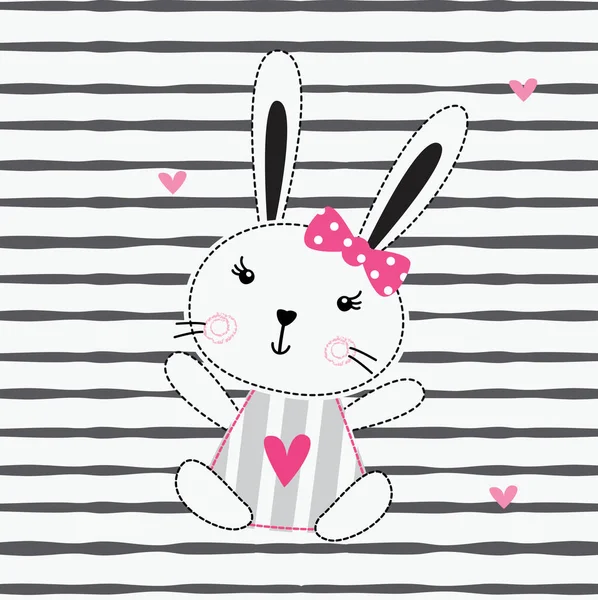 Ilustracja Wektorowa Cute Bunny Dziewczyna Baby Prysznic Projekt Koszulki Karty — Wektor stockowy