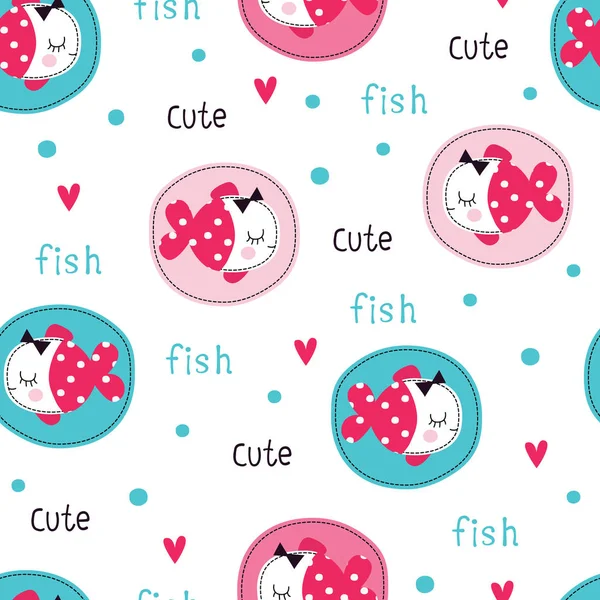 Funny Fish Seamless Pattern Cute Childeish Vector Illustration — Stock Vector