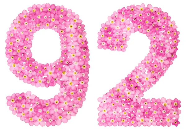 Arabic Numeral Ninety Two Pink Forget Flowers Isolated White Background — Stock Photo, Image