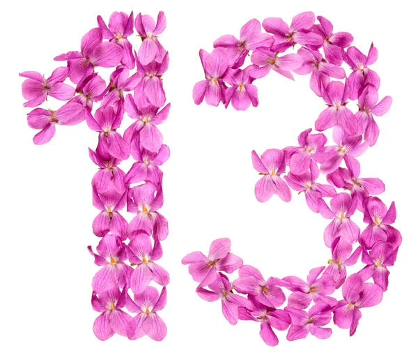 Arabische Ziffer Dreizehn Aus Viola Blüten Isoliert Auf Weißem Hintergrund — Stockfoto